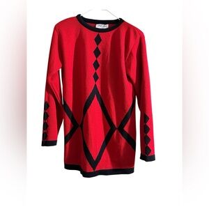 Vintage Elegant Red and Black Women's Holiday  Sweater Medium